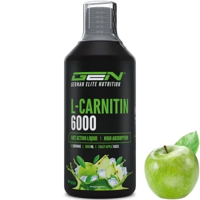 Abbildung von L Carnitine 6000 Liquid 1000 ml Extra hochdosiert mit mg reinem Carnitin pro Tagesportion Amino Workout Drink Leckerer Geschmack (Crazy Apple) Vegan