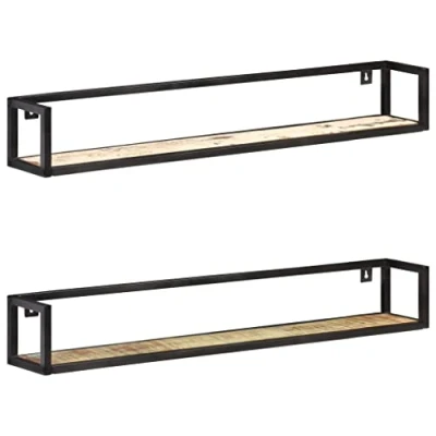 Abbildung von vidaXL 2X Wandregal Industriestil Bücherregal Schweberegal Wandboard Regalbrett Hängeregal Dekoregal CD DVD Regal 120cm Recyceltes Massivholz