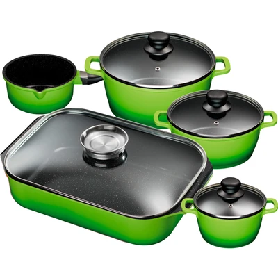 Abbildung von KING Topf Set, Aluminiumguss, (Set, 5 tlg., je 1 Kochtopf 16/20/24 cm, Stielkasserolle 16 Bräter 40 x 26 cm), Induktion, außer