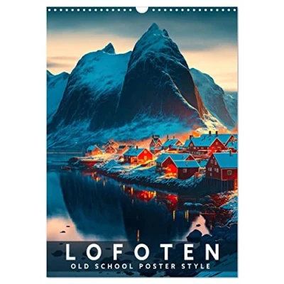 Abbildung von Lofoten Old School Poster Style (Wandkalender 2025 DIN A3 hoch), CALVENDO Monatskalender