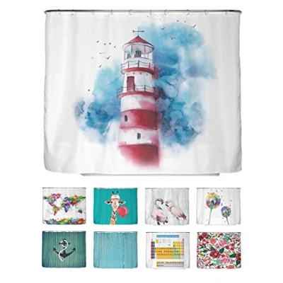Abbildung von arteneur® Leuchtturm Anti Schimmel Duschvorhang 240x200 Recycelt mit Öko Tex Standard 100 Beschwerter Saum, Blickdicht, Wasserdicht, Waschbar, 16 Ringe &amp; E Book