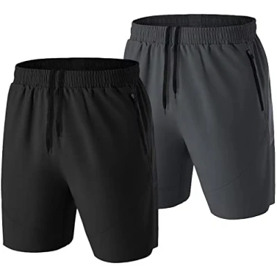 Abbildung von Herren Sport Shorts Kurze Hose Schnell Trocknend Sporthose Leicht mit Reißverschlusstasche(Schwarz/Dunkelgrau,EU L/US M)