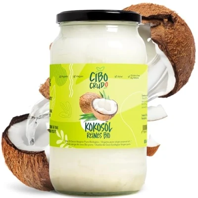 Abbildung von Bio Kokosöl Nativ und Kaltgepresst 1 LT. Flüssig für Haare Haut Backen oder Kosmetik. Virgin Organic Coconut Oil for Hair.