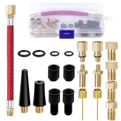 Abbildung von DATEFUN Fahrradventil Adapter Set Französisches Ventil mit Sortierbox, Ventiladapter Fahrrad Ballpumpe Nadeln Autoventil für Luftpumpe &amp; Kompressor Fahrradpumpe