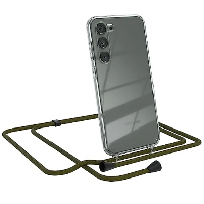 Abbildung von EAZY CASE Handykette kompatibel mit Samsung Galaxy S23 Plus Kette zum Umhängen für Hülle Band aus Silikon transparente Handyhülle als Fallschutz in Grün Clips Schwarz