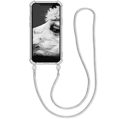 Abbildung von kwmobile Schutzhülle kompatibel mit Apple iPhone 12 Pro Max Hülle Handykette Silikon Handyhülle Cover Case Silber Transparent