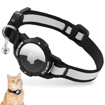 Abbildung von Leuchtend Airtag Katzenhalsband, Kätzchenhalsband mit Apple Hülle,Verstellbar Halsband Katze Sicherheitsverschluss &amp; Elastischer (Schwarz, (Katzen und Welpen23 33cm))