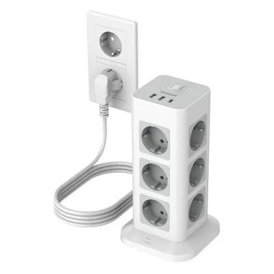 Abbildung von TESSAN Mehrfachsteckdose Überspannungsschutz 3600W 16A, 12 Fach Steckdosenleiste mit USB C und 2 A, Steckerleiste Verlängerungskabel 2M, Steckdosenturm Verteilersteckdose für Zuhause, Grau