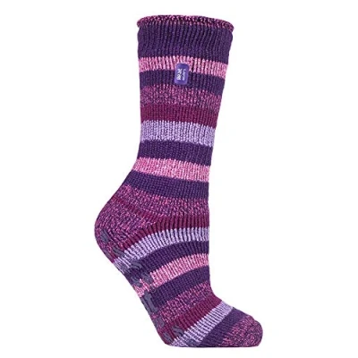 Abbildung von HEAT HOLDERS Damen Warme Anti Rutsch Stopper Thermo Socken mit ABS Sohle 2.3 TOG (37 42 EU, Lila Streifen (Juniper))