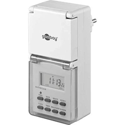 Abbildung von Goobay 51301 Digitale Zeitschaltuhr / IP44 Programmierbar Indoor und Outdoor LCD Display Leicht zu bedienende 10C 40C Dauerbetrieb möglich Back Up Akku für 4 Tage Weiß