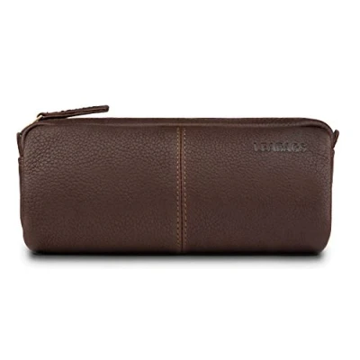 Abbildung von LEABAGS Leder Federmäppchen I Große Echtleder Federmappe Federtasche für Beruf Uni Schule Schlampermäppchen Stiftetui Stiftmappe Ledermäppchen Dark Coffee