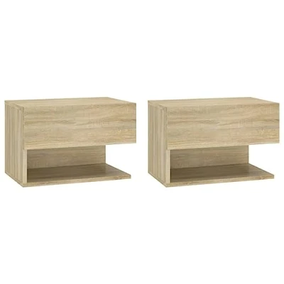 Abbildung von vidaXL 2X Wand Nachttisch Hängend Nachtschrank Nachtkonsole Nachtkommode Schlafzimmer Schrank Kommode Hängeschrank Wandschrank Sonoma Eiche Holzwerkstoff