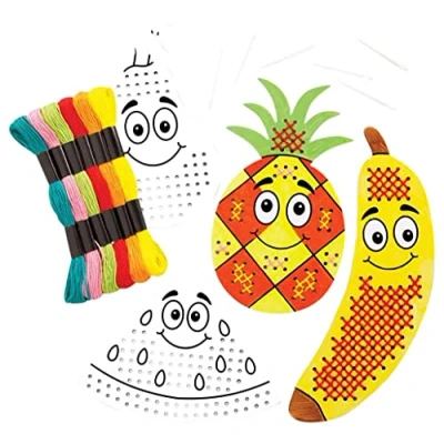 Abbildung von Baker Ross FE471 Früchte Kreuzstich Bastelset 6er Pack, Basteln für Kinder, Nähen und Kinder