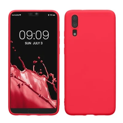 Abbildung von kwmobile Hülle kompatibel mit Huawei P20 weiches TPU Silikon Case Cover geeignet für kabelloses Laden Neon Pink