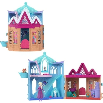 Abbildung von Mattel Disney Die Eiskönigin ELSA Spielset mit Kleiner Puppe bestehend aus 10 Spielbereichen, 3 Tierfreunden und 8 Zubehörteilen, Storytime Stacker, inspiriert von den Tieren Arendelle, JFG28