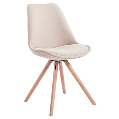 Abbildung von CLP Retro Stuhl Toulouse Rund Mit Stoffbezug Und Hochwertigem Sitzpolster I Lehnstuhl Stabilem Holzgestell Sitzhöhe 48 cm, Farbe:Creme, Gestell Farbe:Natur