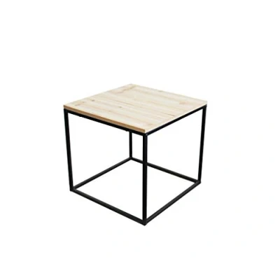 Abbildung von Spetebo Metall Beistelltisch mit Holz Tischplatte 39x39x36 cm Couchtisch Sofatisch Tisch