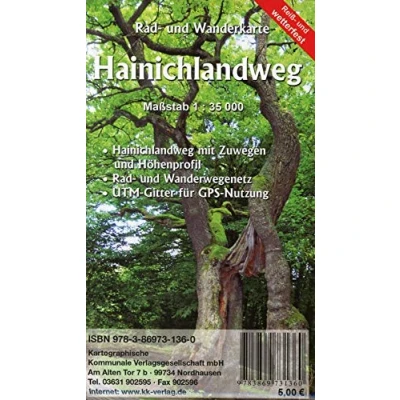 Abbildung von Hainichlandweg 1 : 35 000: Rad und Wanderkarte. mit Zuwegen Höhenprofil. Wanderwegenetz. UTM Gitter für GPS Nutzung
