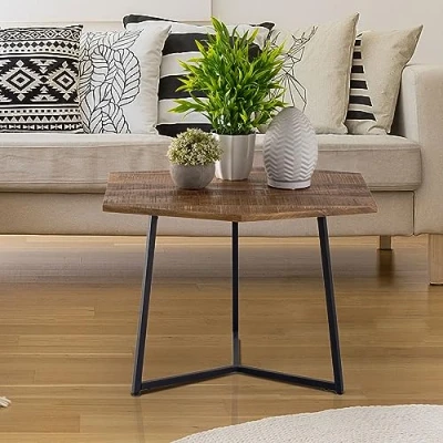 Abbildung von kreatives Wohnen Beistelltisch Wohnzimmer Tisch 56 x 48 cm Couchtisch nachhaltig Metall Gestell schwarz, Holz, Hellbraun, Extra breit