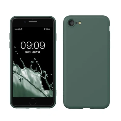 Abbildung von kwmobile Hülle kompatibel mit Apple iPhone SE (2022) / (2020) 8 7 gummierte TPU Silikon Handyhülle Schutzhülle für kabelloses Laden Case in Tannengrün