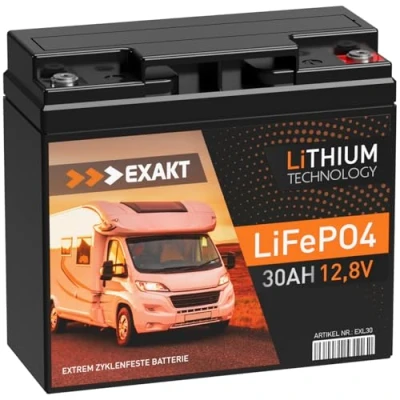 Abbildung von Exakt LiFePO4 12V 30Ah Akku Lithium Batterie Wohnmobil Solarbatterie Eisenphosphat Solar USV ersetzt 20Ah 22Ah 24Ah 25Ah 26Ah