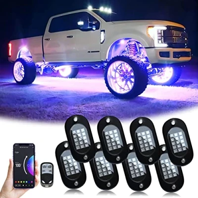 Abbildung von Auto RGB LED Rock Licht Kit, Multicolor Hell Neon Light mit APP/RF Steuerung,DIY Musikmodus Wasserdichtes Under Glow Kits für Geländewagen SUV 8 Pods