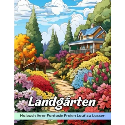 Abbildung von Landgärten Malbuch: Malvorlage „Landgärten“, Eine Ruhige Reise Durch Idyllische Blumenlandschaften