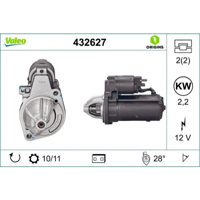 Abbildung von VALEO 432627 Anlasser 12 2,2 11 NEW ORIGINAL PART MERCEDES BENZ: 190, W124 Limousine, E Klasse T modell, SSANGYONG: Korando III SUV, Musso SUV