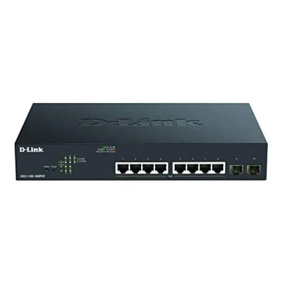 Abbildung von D Link DGS 1100 10MPV2, 10 Port Layer 2 Gigabit PoE Smart Switch (8 x 10/100/1000 Mbit/s BaseT Port, 130W Kapazität, SFP lüfterlos, Metallgehäuse)