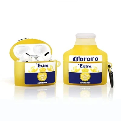 Abbildung von YIGEYI Silikon Hülle Kompatibel mit Airpods Pro Funny Cute 3D Cartoon Case Cover[Weinbier Serie] (Corona Bier)