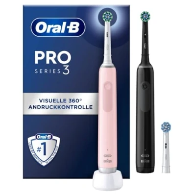 Abbildung von Oral B Oralb Elektrische ZAHNBÜRSTE PRO 3 + 2. HANDSTÜCK BLACK/PIN Zahnbürste, Größe: One Size, Black pink