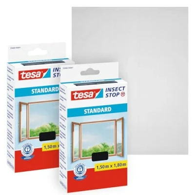 Abbildung von tesa Fliegengitter Gewebe Insect Stop Standard für Fenster, (Packung, 2 St., Fliegennetz, Klettband), Insektenschutzgitter Fliegenetz ohne Bohren Individuell zuschneidbar