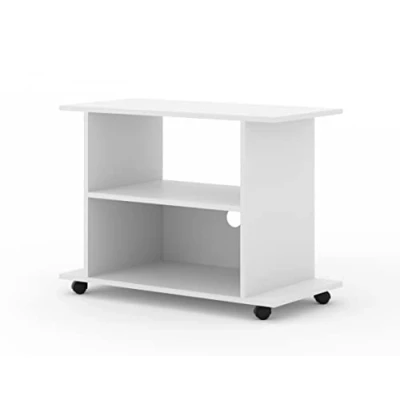 Abbildung von BIM Furniture TV Lowboard Schrank mit Rädern Yogi 80 cm Tisch Sideboard Kommode Hi Fi (Weiß)