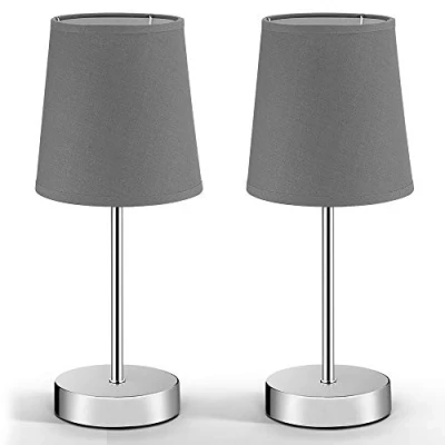 Abbildung von monzana Tischleuchte, Tischlampe, ohne Leuchtmittel, 2er Set 32 cm Stoffschirm E14 Chrom Metall Wohnzimmer Büro
