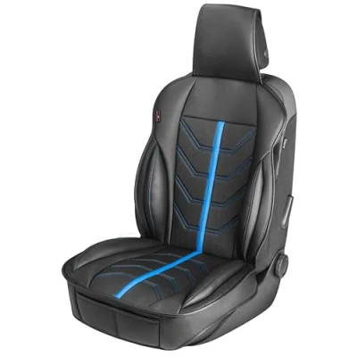 Abbildung von Walser Premium Sitzauflage Auto Kimi, Sitzschoner schwarz/blau, Vergleichssieger* Sitzauflagen, Sitzbezug Vordersitze, Schonbezug Autositz, Autositzauflage Vordersitze PKW/LKW