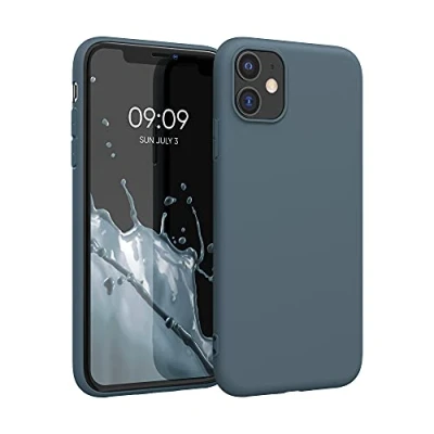 Abbildung von kwmobile Hülle kompatibel mit Apple iPhone 11 weiches TPU Silikon Case Cover geeignet für kabelloses Laden Dunkler Schiefer