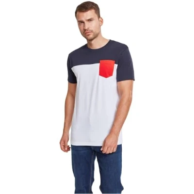 Abbildung von Urban Classics 3TONE Pocket TEE Tshirt print, Herren, Größe: Small, White /navy/ firered
