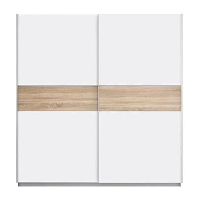 Abbildung von FORTE WINNER PLUS Schrank 200, Kleiderschrank Schwebetürenschrank Skandinavisch Schlafzimmer 2 türig Einlegeböden Kleiderstange Weiß / Holzdekor: Sonoma Eiche, 200 cm breit x 210 hoch 61 tief
