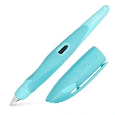 Abbildung von Ergonomischer Schulfüller für Linkshänder mit Standard Feder M STABILO EASYbirdy Pastel in aqua grün/mint inkl. Patrone und Einstellwerkzeug blau (löschbar)