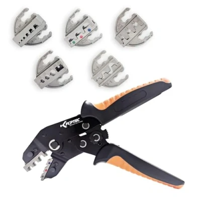Abbildung von KF CPTEC 6 teiligs Crimpzange Set für Koaxialkabel,isolierte&amp;unisolierte Kabelschuhe,Aderendhülsen,Photo Voltaik Stecker Krimpzange mit wechselbacken Aderendhülsenzange,Kabelschuhzange