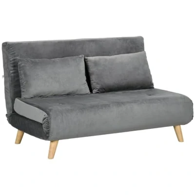 Abbildung von HOMCOM Schlafsofa 2 Sitzer Sofa mit Bettfunktion, Klappsofa verstellbare Rückenlehne, Schlafcouch 1 Teile, für Wohnzimmer, Grau, 130 x 78 79cm