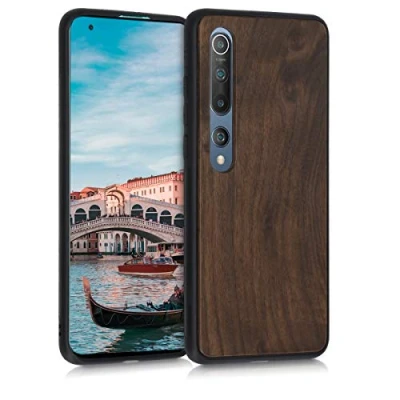 Abbildung von kwmobile Hülle kompatibel mit Xiaomi Mi 10 / Pro Holz Case stoßfestes Handy Cover TPU Handyhülle in Dunkelbraun