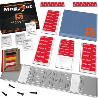 Abbildung von GENMAG® 2X Magnet Kennzeichenhalter Rahmenlos [Extra Stark &amp; Universal] Wetterfeste Magnetische (Weiß (White), Für 2 Kennzeichen UNIVERSAL)
