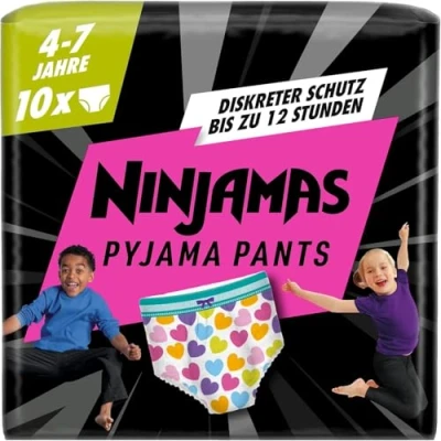Abbildung von Ninjamas Pyjama Pants Herzen, 10 absorbierende Nachthöschen, 7 Jahre, 17kg 30kg