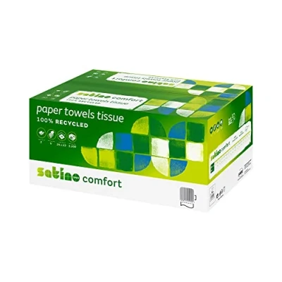 Abbildung von Satino by WEPA Comfort Handtuchpapier Format Tissue 277210 PT3 kompatibel 2 lagig grün 20x160 Blatt V Falz 25x23cm EU Ecolabel zertifiziert 100% Recycling 3.200