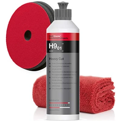 Abbildung von detailmate Koch Chemie Politur Set: Heavy Cut H9.02+ Pad 150x23mm Mikrofasertuch 550GSM, 40x40cm