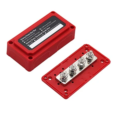 Abbildung von Offgridtec BusBar Box Rot 4 x M8 Anschlussbolzen inkl. Abdeckung und Befestigungsschrauben