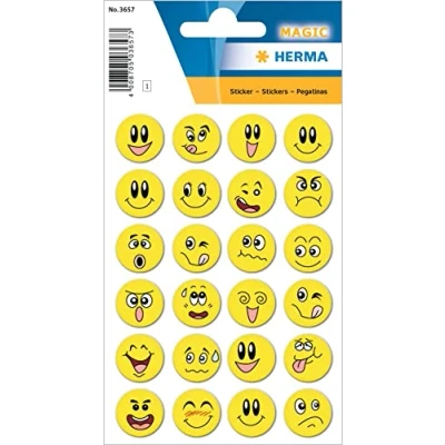Abbildung von HERMA 3657 Aufkleber Smiley klein groß, 24 Stück, Wackelaugen Belohnung Sticker mit lustigen Emoji Gesicht Motiv, Kinder Etiketten für Schule Grundschule Schüler Tagebuch Scrapbooking Geburtstag Deko