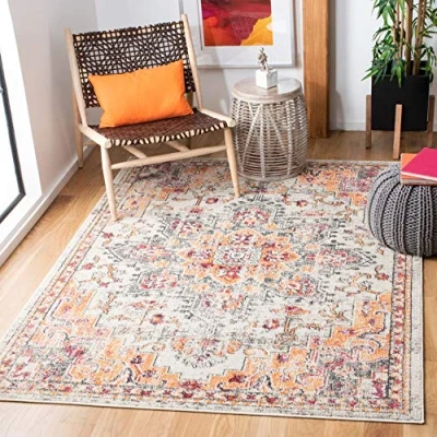 Abbildung von Safavieh Boho Teppich für Wohnzimmer, Esszimmer, Schlafzimmer Madison Collection, Kurzer Flor, Beige und Orange, 91 X 152 cm