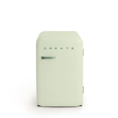 Abbildung von CREATE / RETRO FRIDGE 83.5 SAGE/Kühlschrank in Pastellgrün, Griff Salbeigrün 98W, niedriger Verbrauch, 2 Ablagen, Temperaturregler, Flaschenhalter, 56x54x84cm